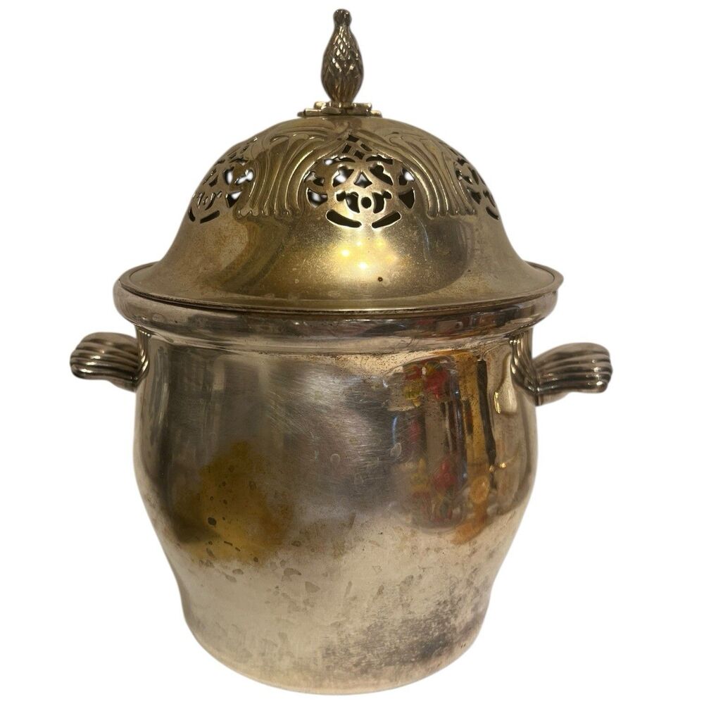 Ice Bucket Trophy Urn Silverplate Glass Insert Vintage Barware Decor Classic